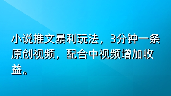 小说推文爆利游戏玩法，3min一条原创短视频，添加中视频伙伴多一份盈利-云网创资源站