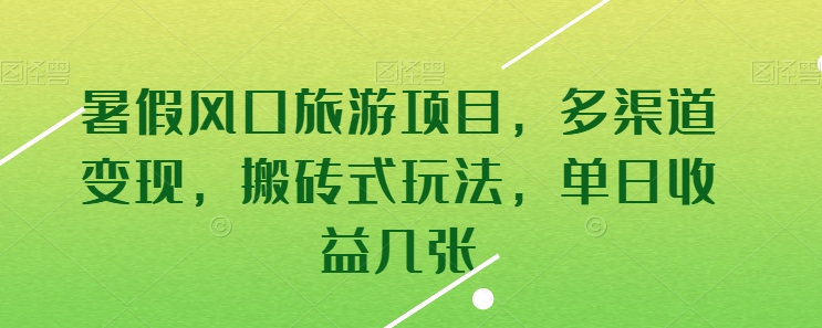 暑假风口旅游项目，多渠道变现，搬砖式玩法，单日收益几张【揭秘】-云网创资源站