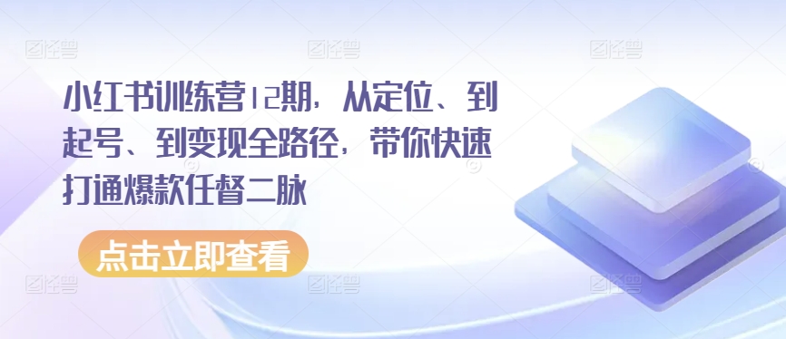 小红书的夏令营12期，从精准定位、到养号、到转现全路径，陪你迅速连通爆品任督二脉-云网创资源站