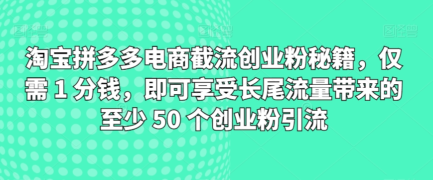 淘宝拼多多电子商务截留自主创业粉秘笈，只需 1 一分钱，就能享受长尾流量所带来的最少 50 个自主创业粉引流方法-云网创资源站