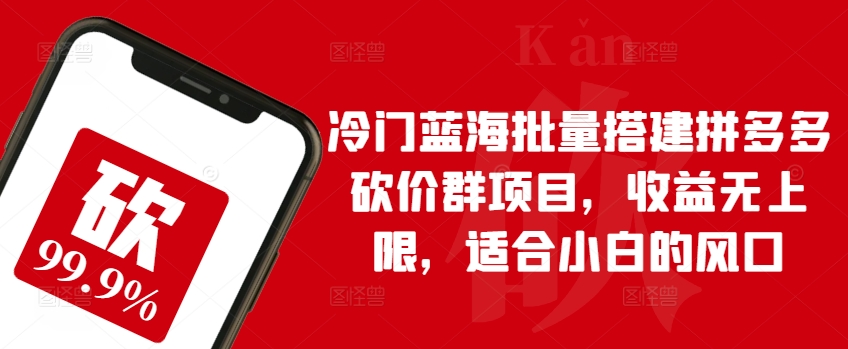 小众瀚海大批量构建拼多多砍价群新项目，盈利无限制，适宜新手的出风口【揭密】-云网创资源站