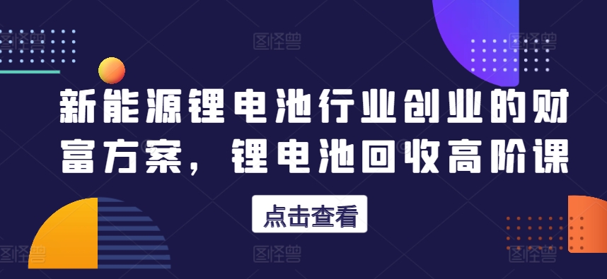 新能源锂电池领域自主创业财运计划方案，锂电池回收高级课-云网创资源站