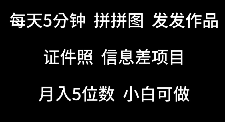 每天5分钟，拼拼图发发作品，证件照信息差项目，小白可做【揭秘】-云网创资源站