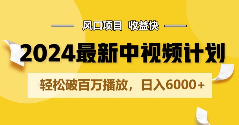 2024全新爆红中视频伙伴游戏玩法，蓝海项目，盈利快，轻轻松松破百万播放视频，日入6000-云网创资源站