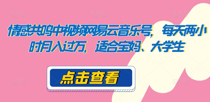 共情力中视频网易音乐号，每日两个小时月入了万，适宜宝妈妈、在校大学生-云网创资源站