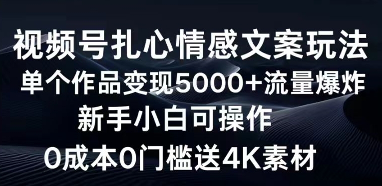 视频号扎心情感文案玩法，单个作品变现5000+，流量爆炸，两分钟一条作品-云网创资源站