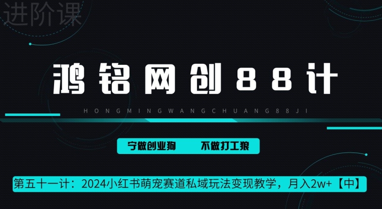 鸿铭网创 88 计第 51 计：月赚 2w 的小红书萌宠赛道怎么做，这套课程教会你-云网创资源站