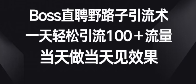 Boss直聘野路子引流术，一天轻松引流100+流量，当天做当天见效果-云网创资源站