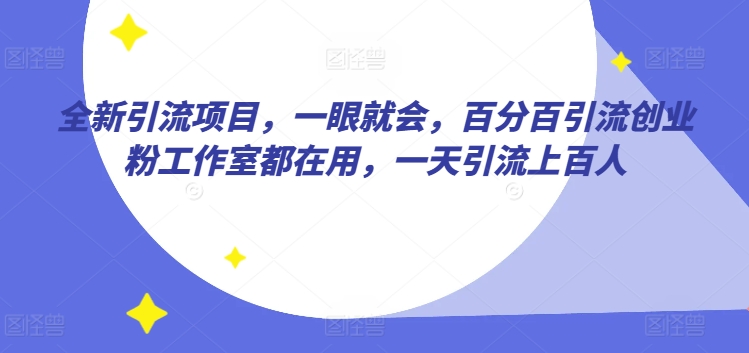 全新引流项目，一眼就会，百分百引流创业粉工作室都在用，一天引流上百人-云网创资源站