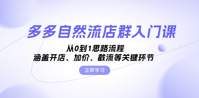 多多自然流店群入门课，从0到1思路流程，涵盖开店、加价、截流等关键环节-云网创资源站