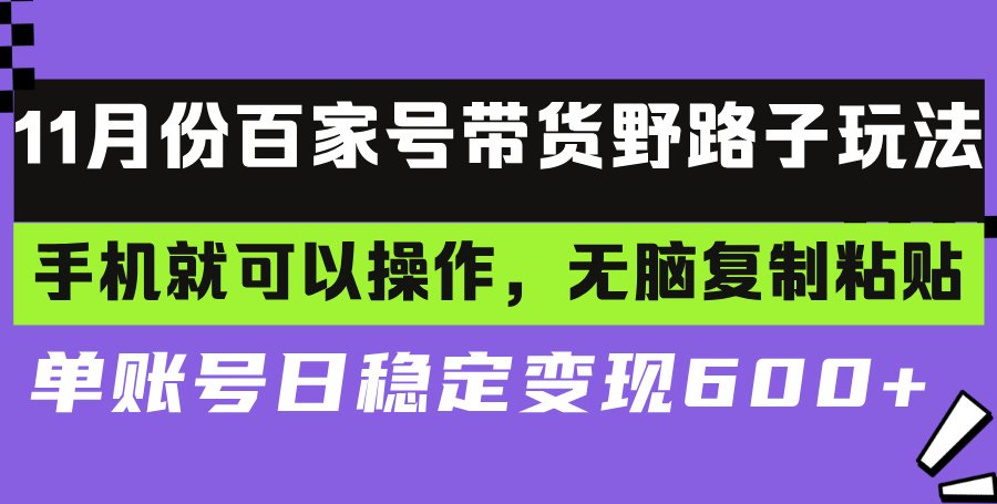 百家号带货野路子玩法 手机就可以操作，无脑复制粘贴 单账号日稳定变现…-云网创资源站