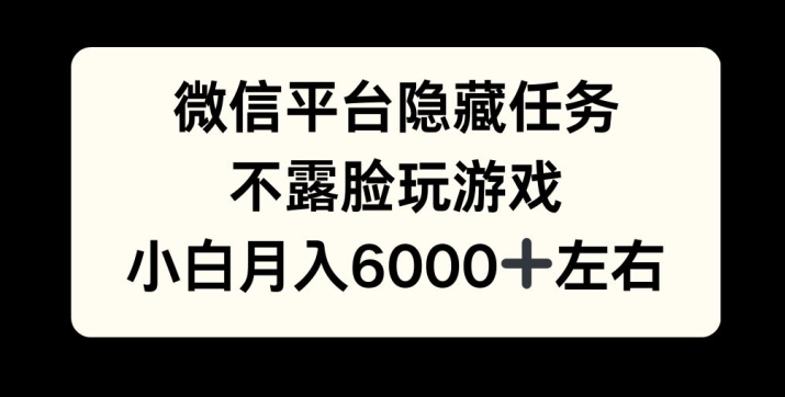 微信平台隐藏任务，不露脸玩游戏，月入6000+-云网创资源站