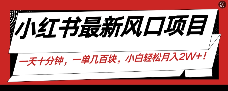 小红书最新风口项目，一天只用10分钟，一单几百块，小白简单无脑操作!-云网创资源站